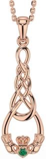 Smaragd Rose Gold Silber keltisch Claddagh Halskette