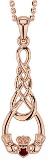 Granat Rose Gold Silber keltisch Claddagh Halskette