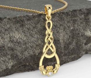 Diamond Gold Silver Celtic Claddagh Necklace