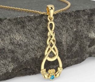 Topaz Gold Silver Celtic Claddagh Necklace