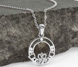 Diamond White Gold Claddagh Necklace