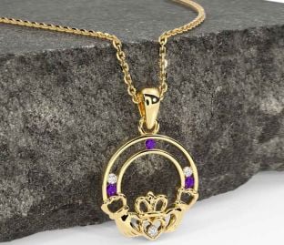 Diamond Amethyst Gold Claddagh Necklace
