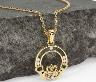 Diamond Gold Claddagh Necklace