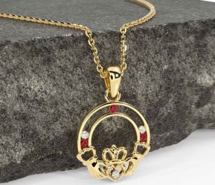 Diamond Ruby Gold Claddagh Necklace