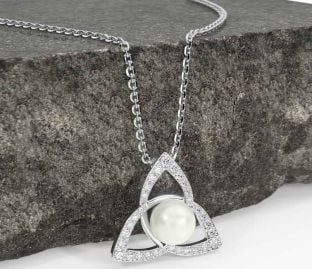 Diamond White Gold Celtic Trinity Knot Pearl Necklace