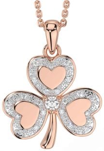 Diamond Rose Gold Silver Shamrock Necklace