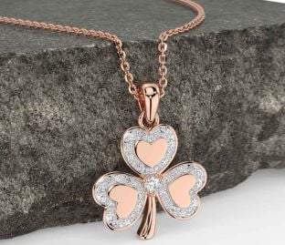 Diamond Rose Gold Silver Shamrock Necklace