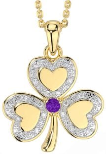 Diamond Amethyst Gold Silver Shamrock Necklace