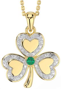 Diamond Emerald Gold Silver Shamrock Necklace