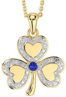 Diamond Sapphire Gold Silver Shamrock Necklace