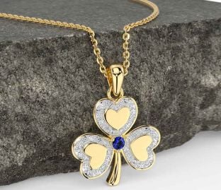 Diamond Sapphire Gold Silver Shamrock Necklace