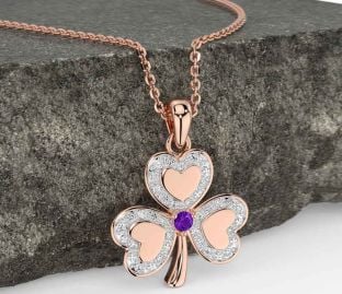 Diamond Amethyst Rose Gold Shamrock Necklace