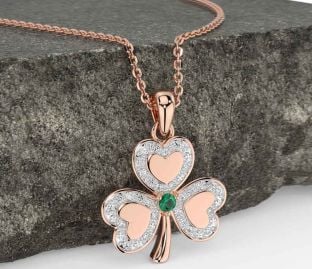 Diamond Emerald Rose Gold Shamrock Necklace