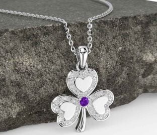 Diamond Amethyst Silver Shamrock Necklace