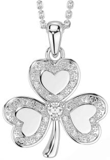 Diamond Silver Shamrock Necklace