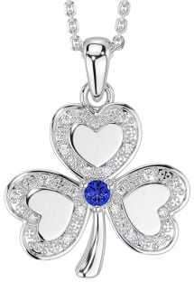 Diamond Sapphire Silver Shamrock Necklace