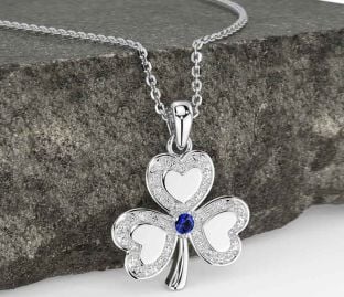 Diamond Sapphire Silver Shamrock Necklace