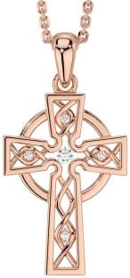 Diamond Rose Gold Silver Celtic Cross Necklace