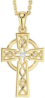 Diamond Gold Silver Celtic Cross Necklace