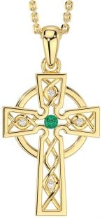 Diamond Emerald Gold Silver Celtic Cross Necklace