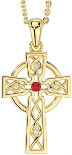 Diamond Ruby Gold Silver Celtic Cross Necklace