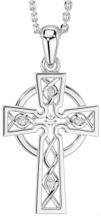 Diamond Silver Celtic Cross Necklace