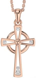 Diamond Rose Gold Silver Celtic Cross Necklace