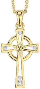 Diamond Gold Silver Celtic Cross Necklace