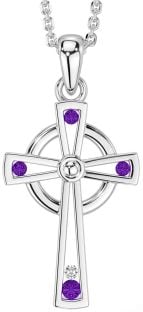 Diamond Amethyst White Gold Celtic Cross Necklace