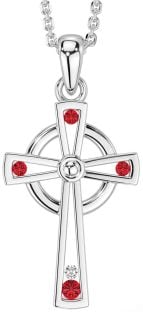 Diamond Ruby White Gold Celtic Cross Necklace