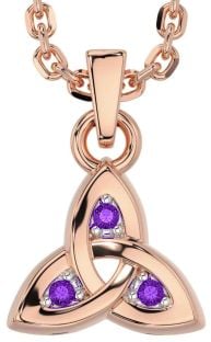 Amethyst Rose Gold Silver Celtic Trinity Knot Charm Necklace
