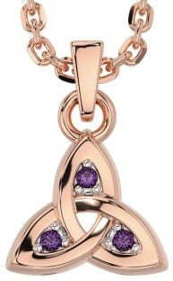 Alexandrite Rose Gold Silver Celtic Trinity Knot Charm Necklace