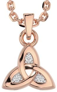 Diamond Rose Gold Silver Celtic Trinity Knot Charm Necklace