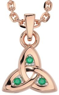 Emerald Rose Gold Silver Celtic Trinity Knot Charm Necklace