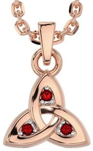 Garnet Rose Gold Silver Celtic Trinity Knot Charm Necklace