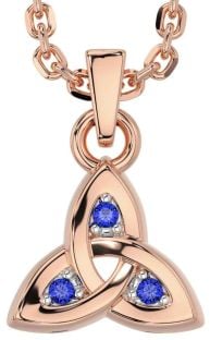 Sapphire Rose Gold Silver Celtic Trinity Knot Charm Necklace