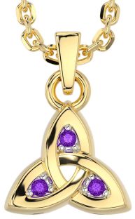 Amethyst Gold Silver Celtic Trinity Knot Charm Necklace