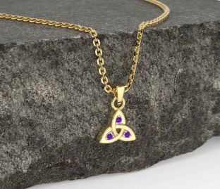 Amethyst Gold Silver Celtic Trinity Knot Charm Necklace