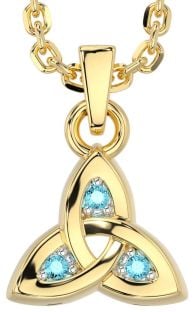 Aquamarine Gold Silver Celtic Trinity Knot Charm Necklace