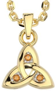 Citrine Gold Silver Celtic Trinity Knot Charm Necklace