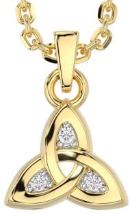 Diamond Gold Silver Celtic Trinity Knot Charm Necklace