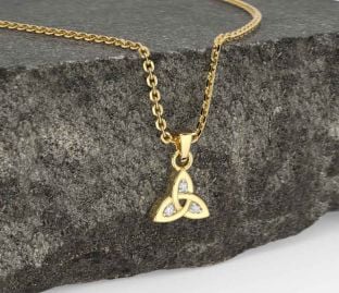 Diamond Gold Silver Celtic Trinity Knot Charm Necklace