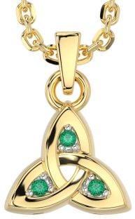 Emerald Gold Silver Celtic Trinity Knot Charm Necklace