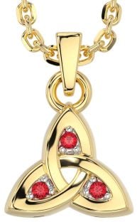 Ruby Gold Silver Celtic Trinity Knot Charm Necklace