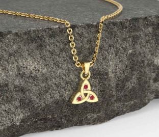 Ruby Gold Silver Celtic Trinity Knot Charm Necklace