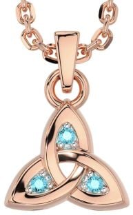 Aquamarine Rose Gold Celtic Trinity Knot Charm Necklace