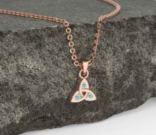 Aquamarine Rose Gold Celtic Trinity Knot Charm Necklace