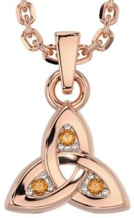 Citrine Rose Gold Celtic Trinity Knot Charm Necklace