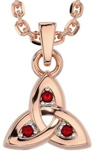 Garnet Rose Gold Celtic Trinity Knot Charm Necklace