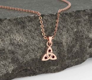 Garnet Rose Gold Celtic Trinity Knot Charm Necklace
